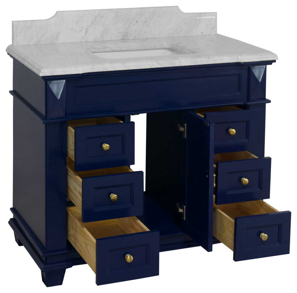 Elizabeth 42" Bathroom Vanity, Royal Blue, Carrara Marble