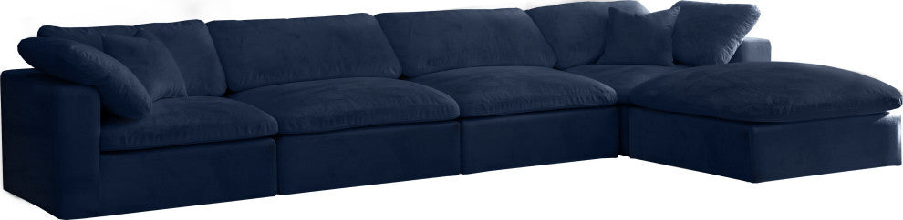 Cozy Velvet Upholstered Comfort L-Shaped Modular Sectional, Navy, 5-Piece: 2 Armless Chair, 2 Corner Chair, 1 Ottoman