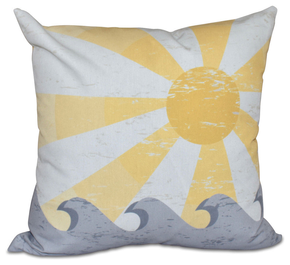 Sunbeams, Geometric Print Outdoor Pillow, Yellow, 20"x20"