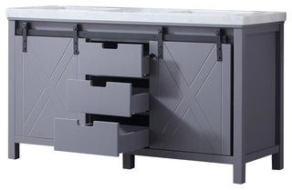 Marsyas 60" Dark Gray Double Bath Vanity Cabinet Carrara Marble Top Square Sinks
