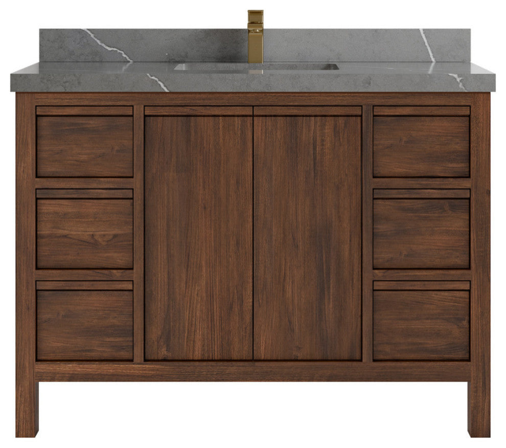Elizabeth 48 Single Sink Bath Vanity in Dark Walnut Teak 2" Piatra Gray