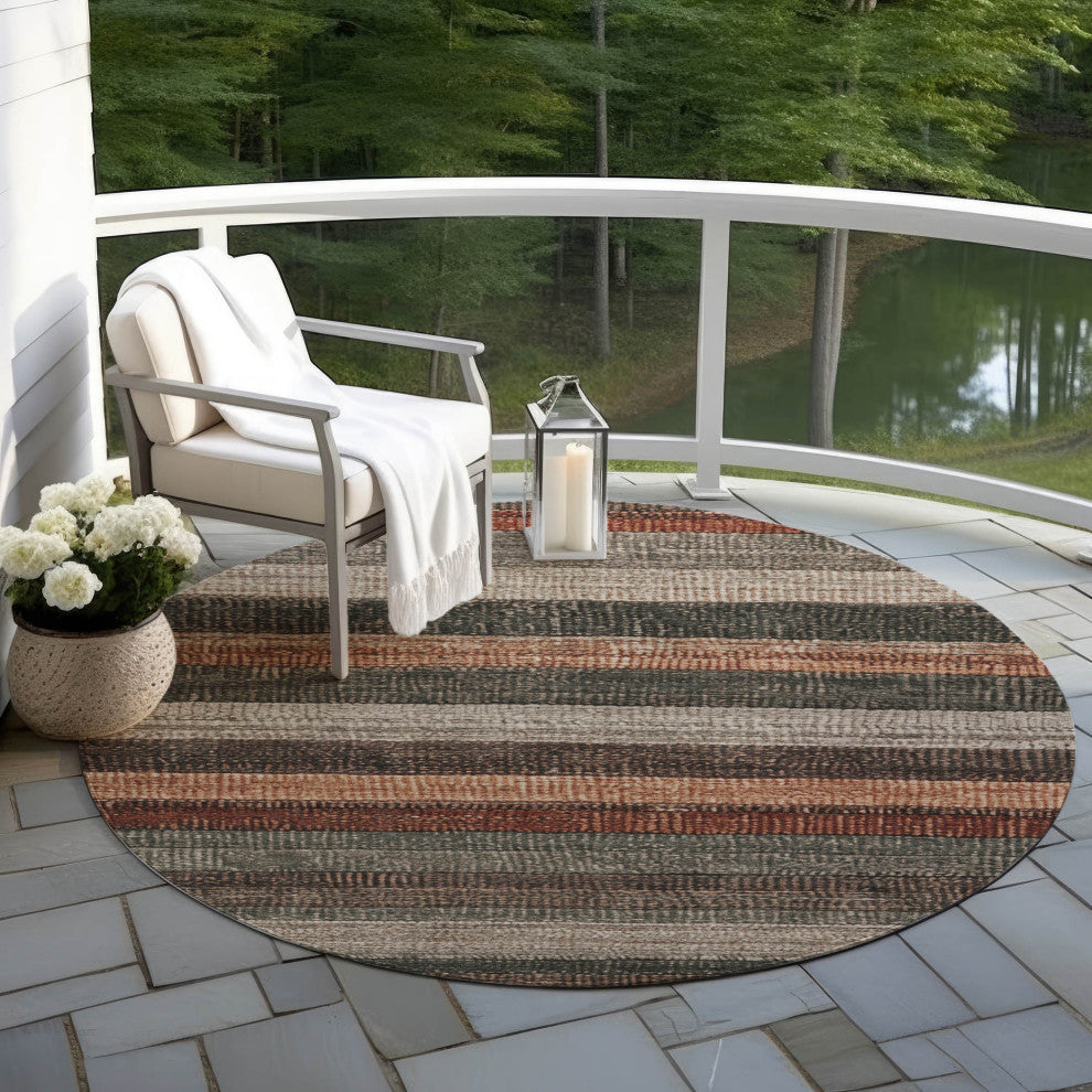 Machine Washable Indoor/Outdoor Chantille ACN1865 Orange 8' x 8' Round Rug