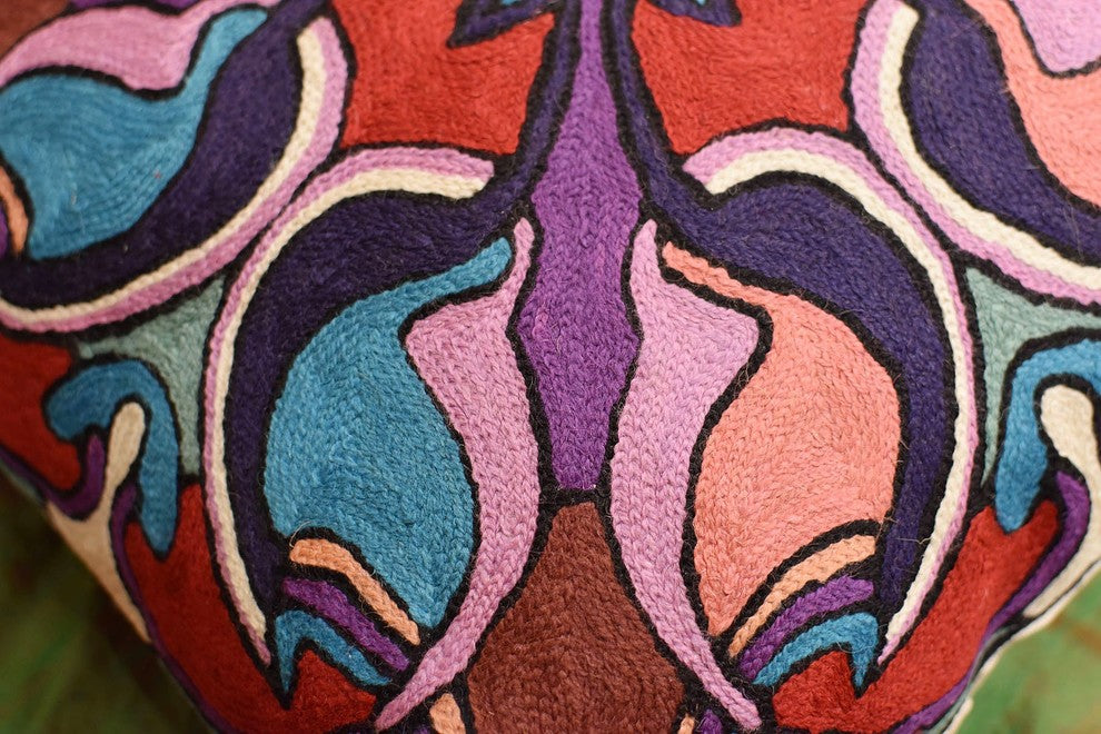 Mosaic Floral Pillow Cover Decorative Stained Glass I Wool Handmade Wool 18x18"