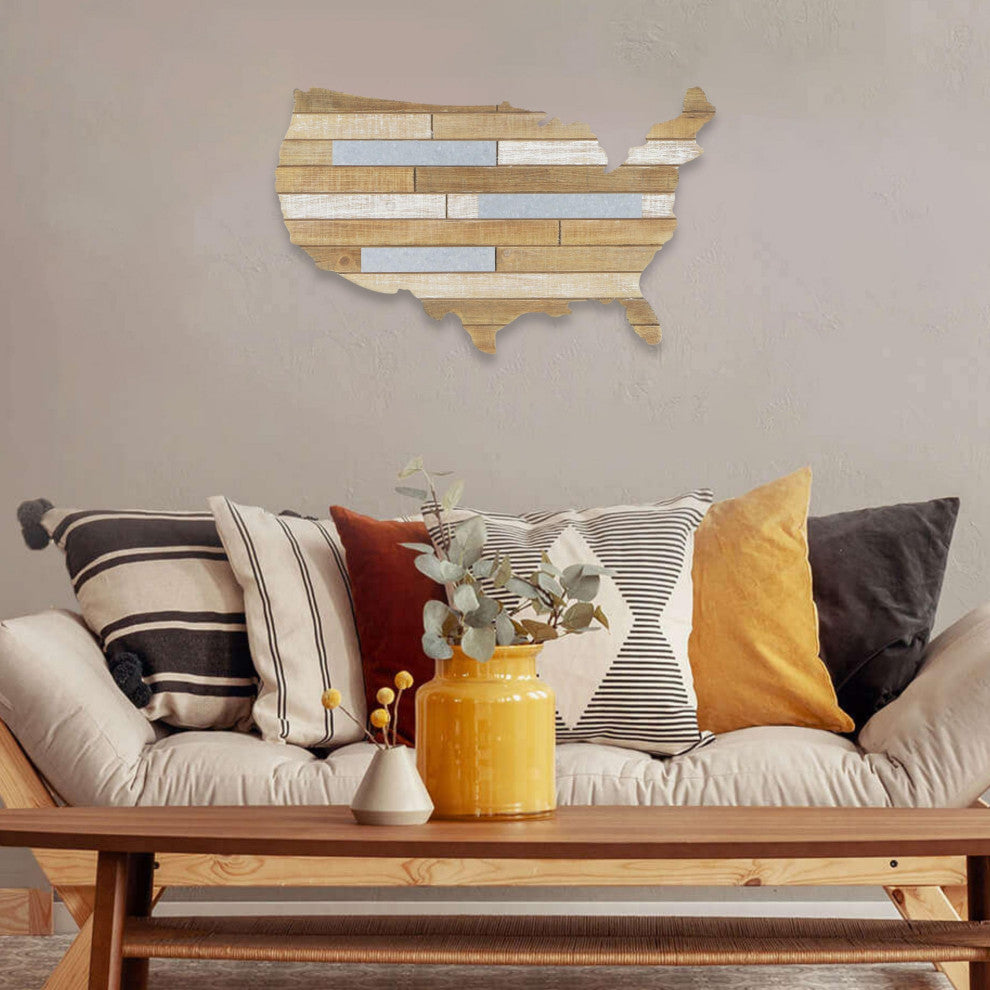 Wall Hanging Mixed Media Wood And Metal Usa Wall Art