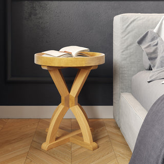 Side Table Mango Wood Pedestal Table for Couch, Loveseat, Entryway, or Bed