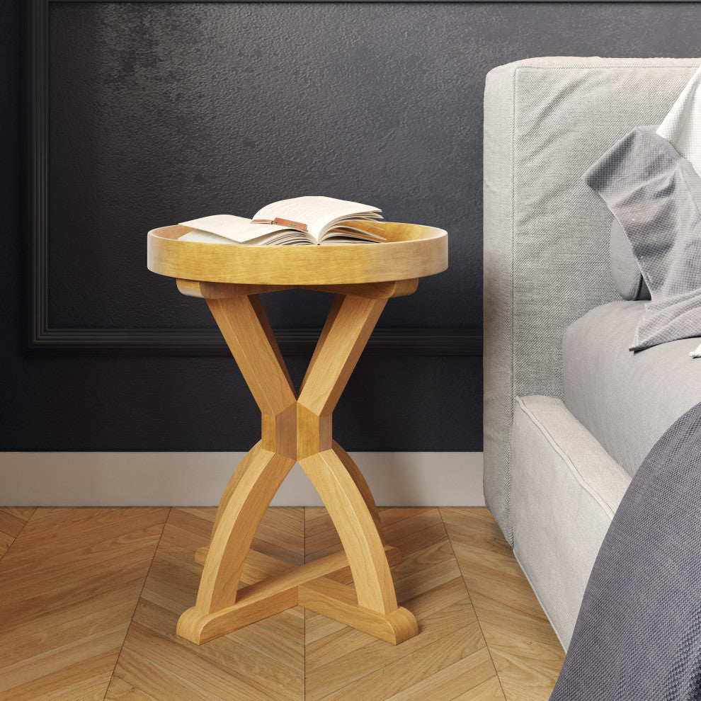 Side Table Mango Wood Pedestal Table for Couch, Loveseat, Entryway, or Bed