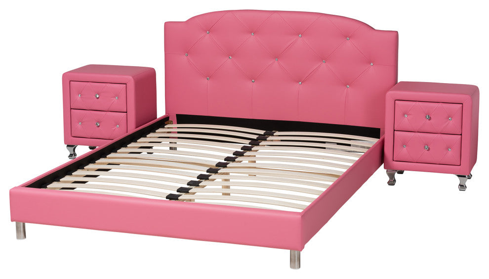 Canterbury Glam Pink Faux Leather Upholstered Queen Size 3-Piece Bedroom Set