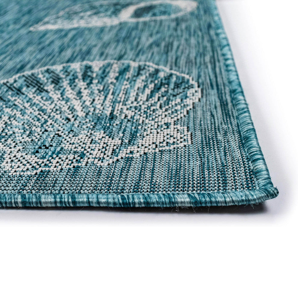 Carmel Shells Indoor/Outdoor Rug, Aqua, 1'11"x7'6" Runner