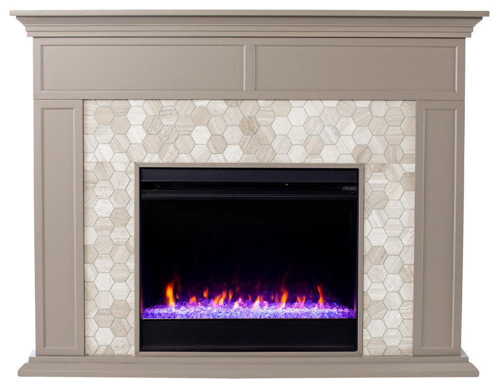 Torron Color Changing Marble Tiled Fireplace - Gray