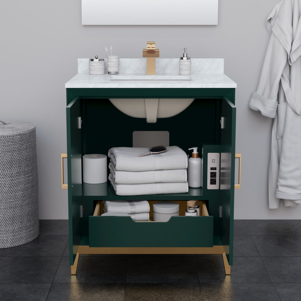 Marlena 30" Green Single Vanity, No Top, No Sink, Bronze Trim