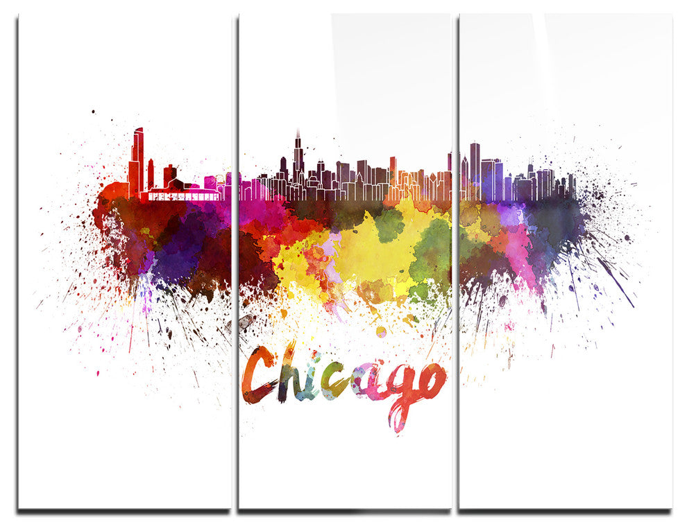 "Chicago Skyline" Glossy Metal Wall Art, 3 Panels, 36"x28"