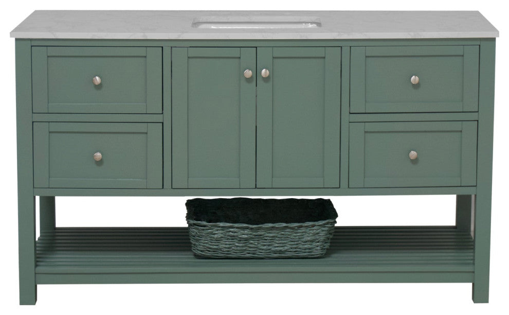Lakeshore 60" Single Bathroom Vanity, Sage Green, Engineered Carrara