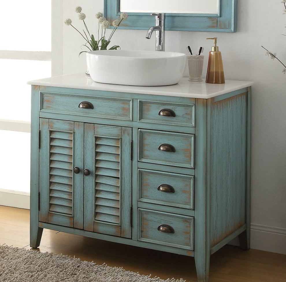 36" Distress Blue Abbeville Vessel Sink Vanity Cf-78886Bu