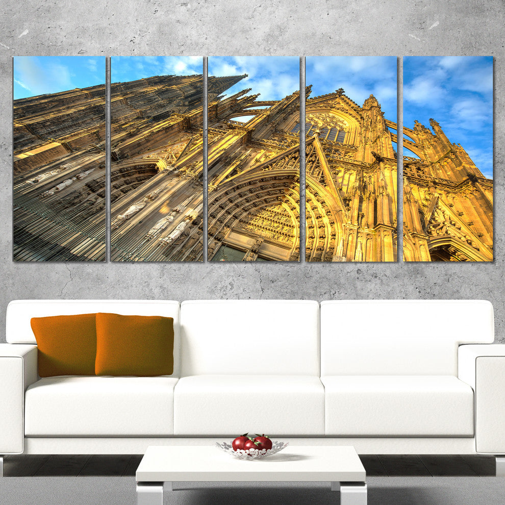 Facade of Dom Church with Blue Sky, Cityscape Canvas Print, 60"x28", 5 Panels