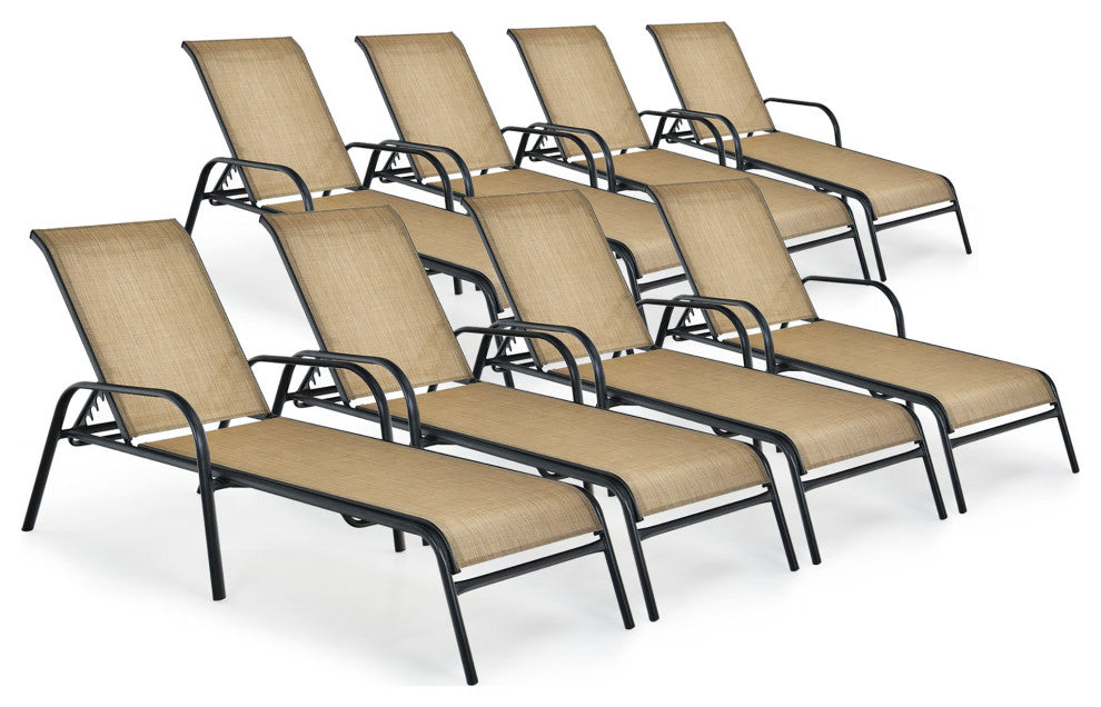 Costway 8PCS Patio Lounge Chair Chaise Adjustable Recliner Stack No Assembly