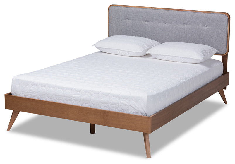 Dilara Mid-Century Modern Light Gray Walnut Brown Wood Full Size Platform Bed