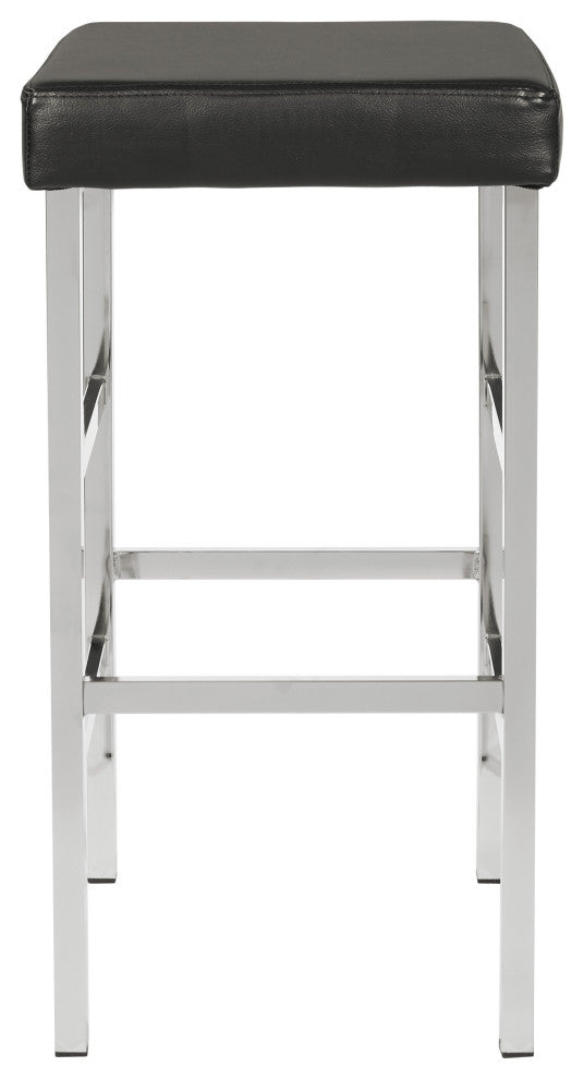 30" Chrome Backless Stool, Black Vinyl