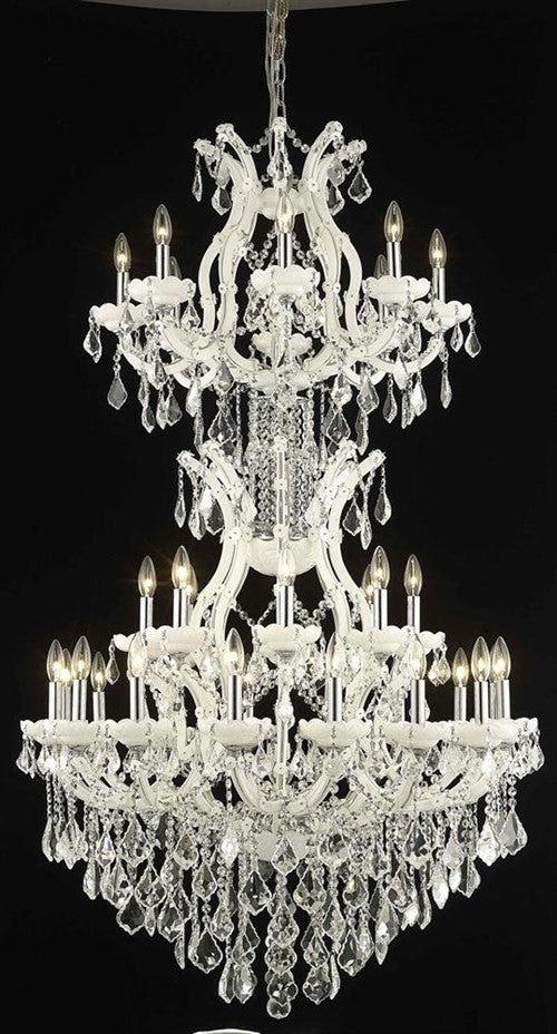 Elegant Maria Theresa Foyer Hall Light, White Finish With Royal Cut Crystal