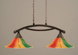 Bow 2 Light Island Light In Black Copper, 14" Mardi Gras Glass