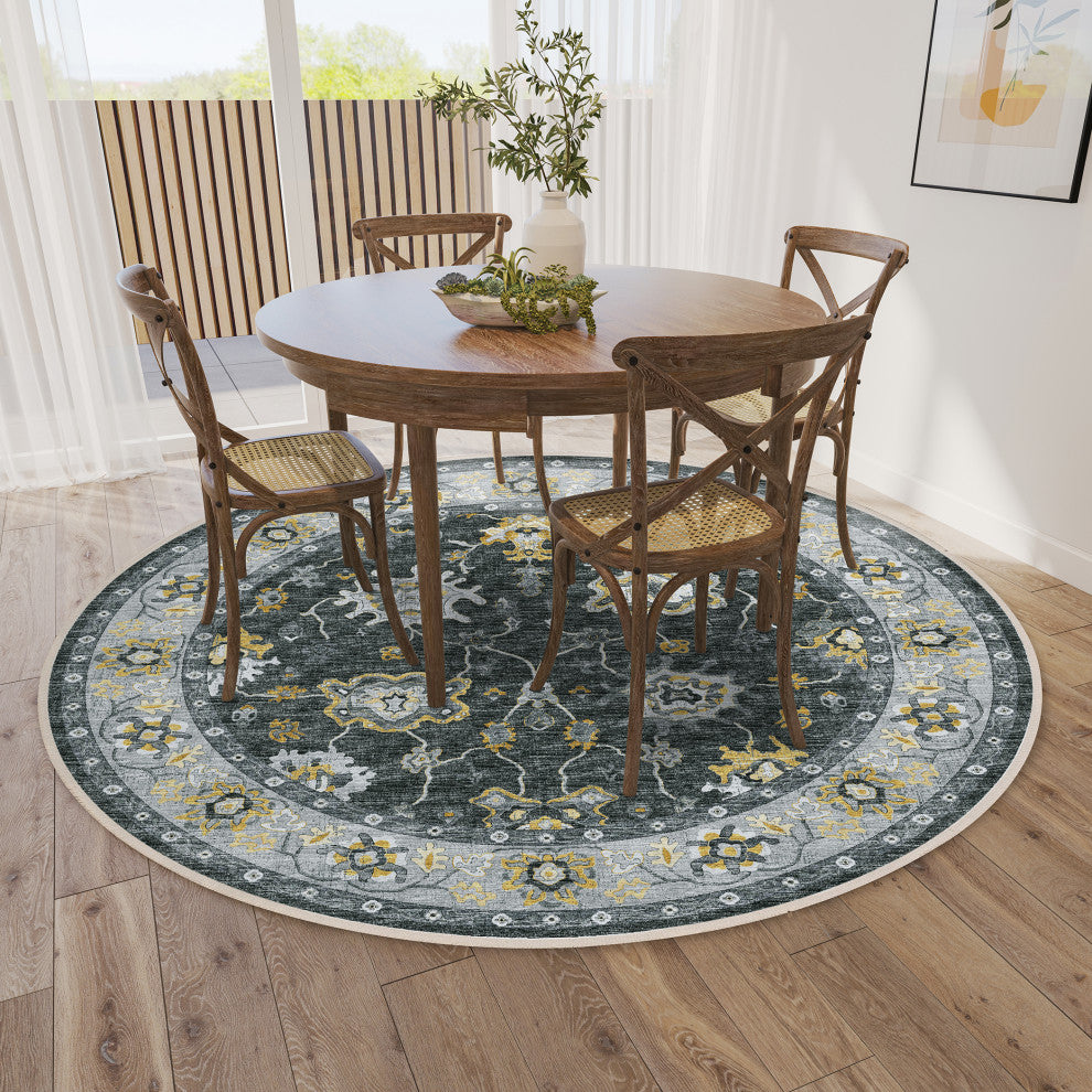 Indoor/Outdoor Marbella MB6 Midnight Machine Washable 8' x 8' Round Rug