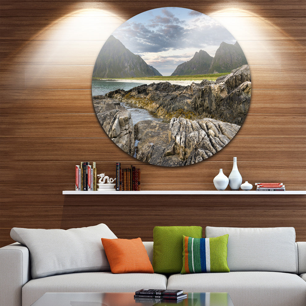 Rocky Coastline On Lofoten, Landscape Photo Round Wall Art, 23"