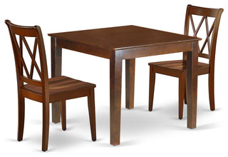 Oxcl3-Mah-W 3Pc Square 36 Inch Table And 2 Double X Back Chairs