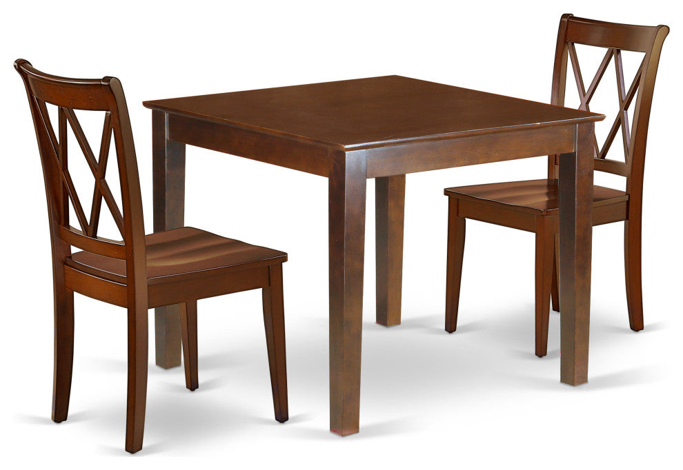 Oxcl3-Mah-W 3Pc Square 36 Inch Table And 2 Double X Back Chairs