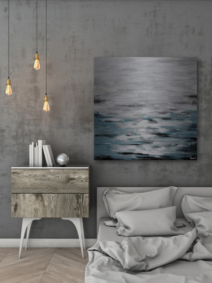 "Reflective Sea II" Painting Print on Brushed Aluminum, 32"x32"