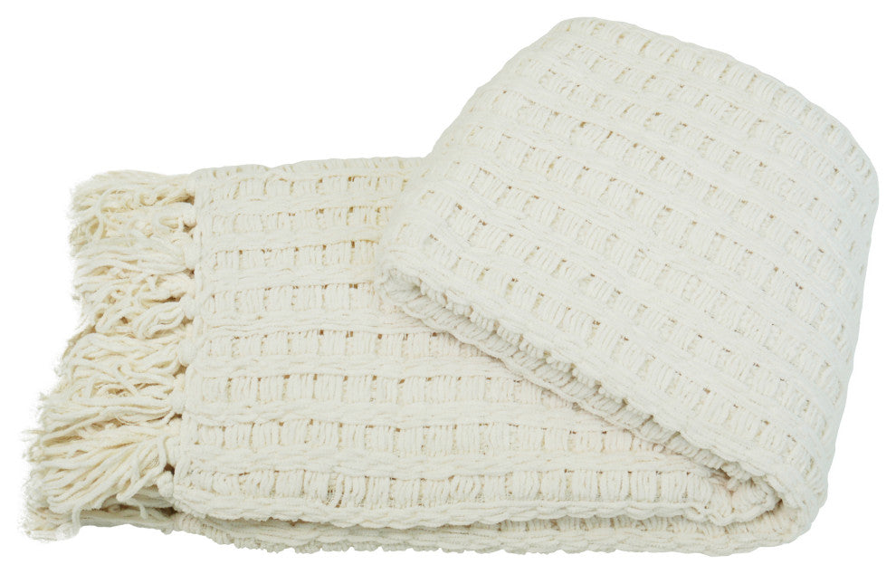 Space Yarn Knitted Throw, String Ivory, 60" X 80"