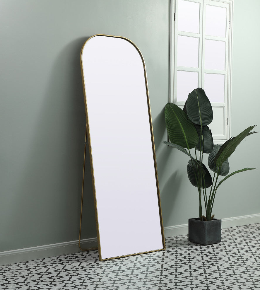 Metal Frame Arch Full Length Mirror 28X74 Inch, Brass