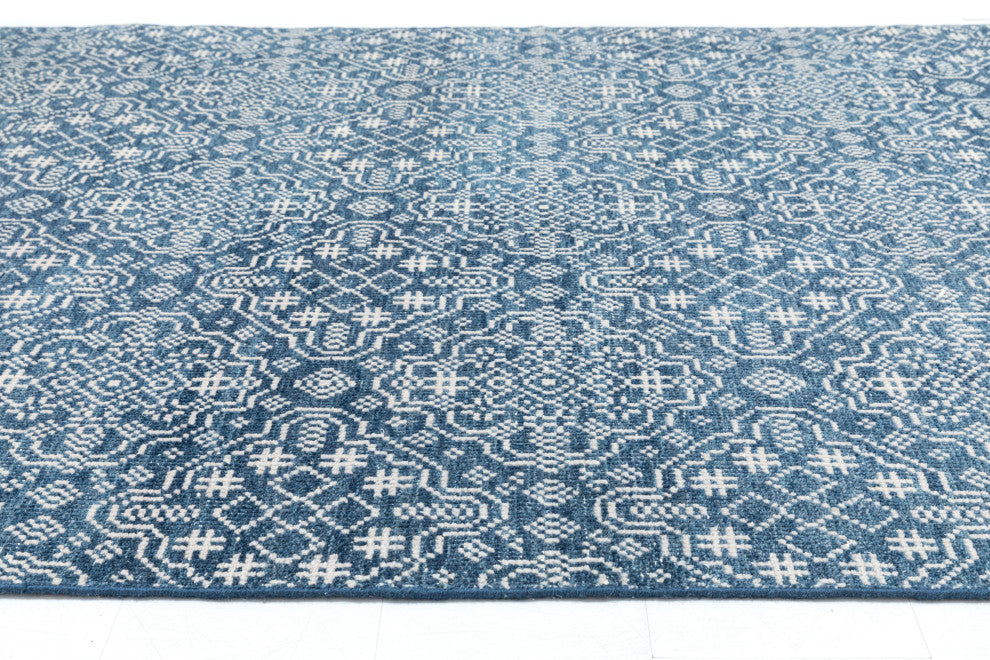 NuStory Saint James Hand Knotted Geometric Area Rug in Blue, 5'x8'