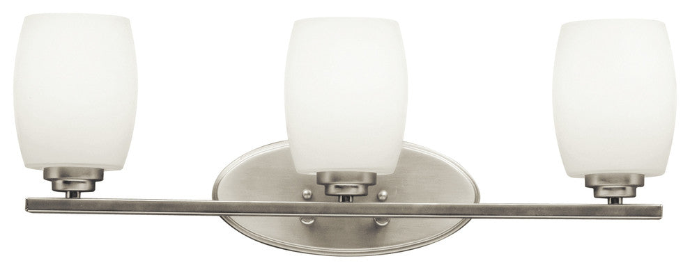Bath 3-Light, Brushed Nickel/White Glass, Incandescent