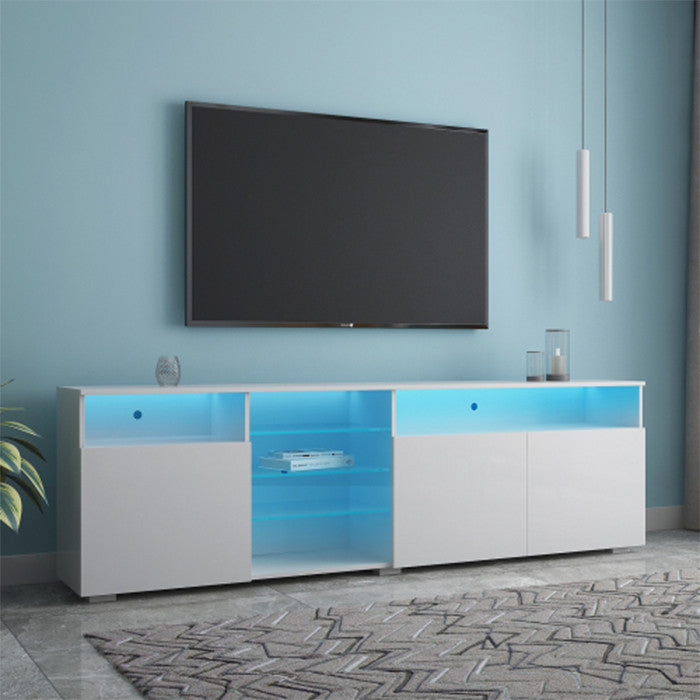 High Gloss Doors Modern TV Stand with LEDs White MDF TV Cabinet