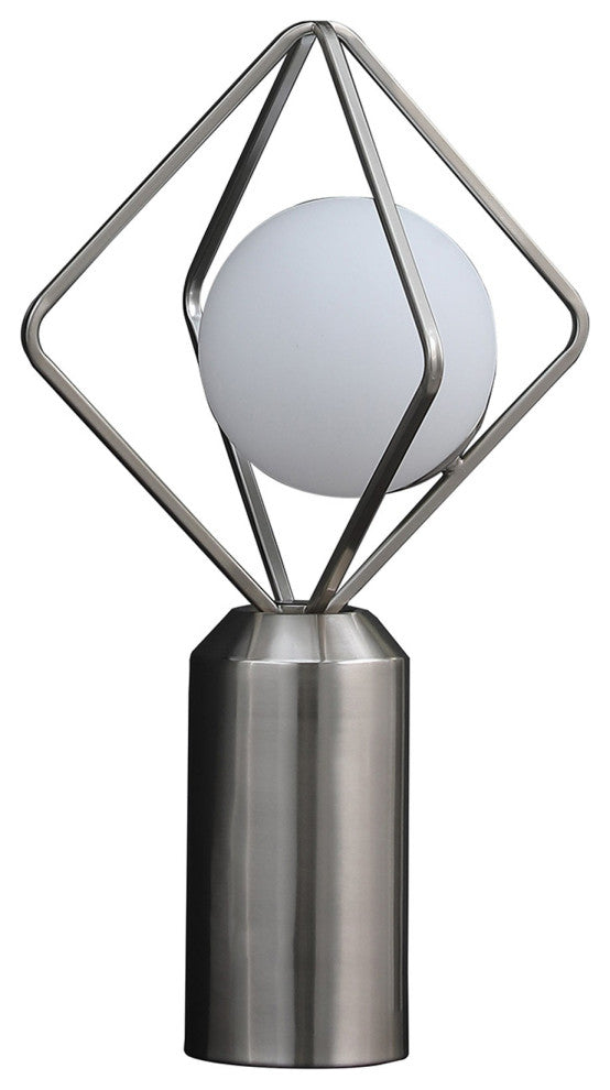 Benzara BM279102 20" Metal Table Lamp, Octahedron Shade, 40W LED, Silver