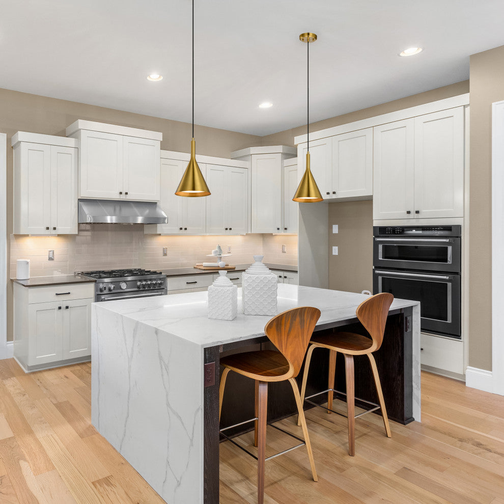 Carson 1-Light Gold Metal Cone Hanging Kitchen Pendant Light