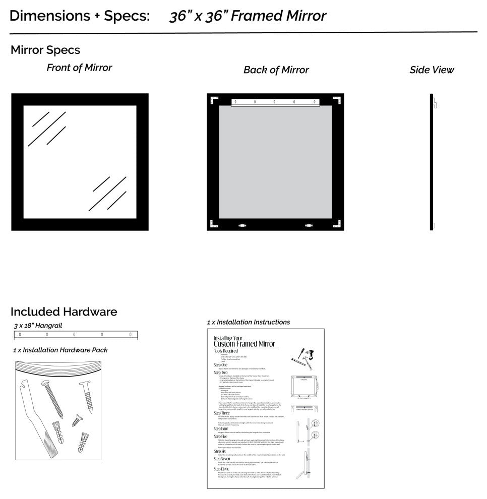 Porter Black Framed Mirror, 36"x36"