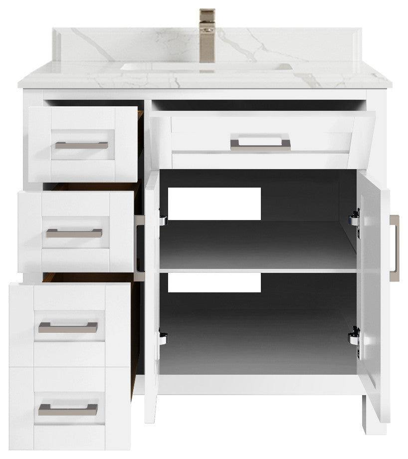 Cambridge 36 Center Sink Bath Vanity in White 1.5" Calacatta Laza