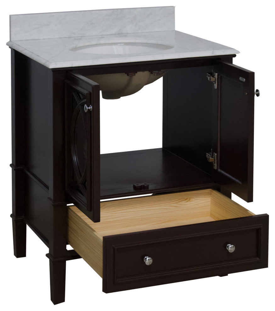 Olivia 30" Bathroom Vanity, Chocolate, Carrara Marble