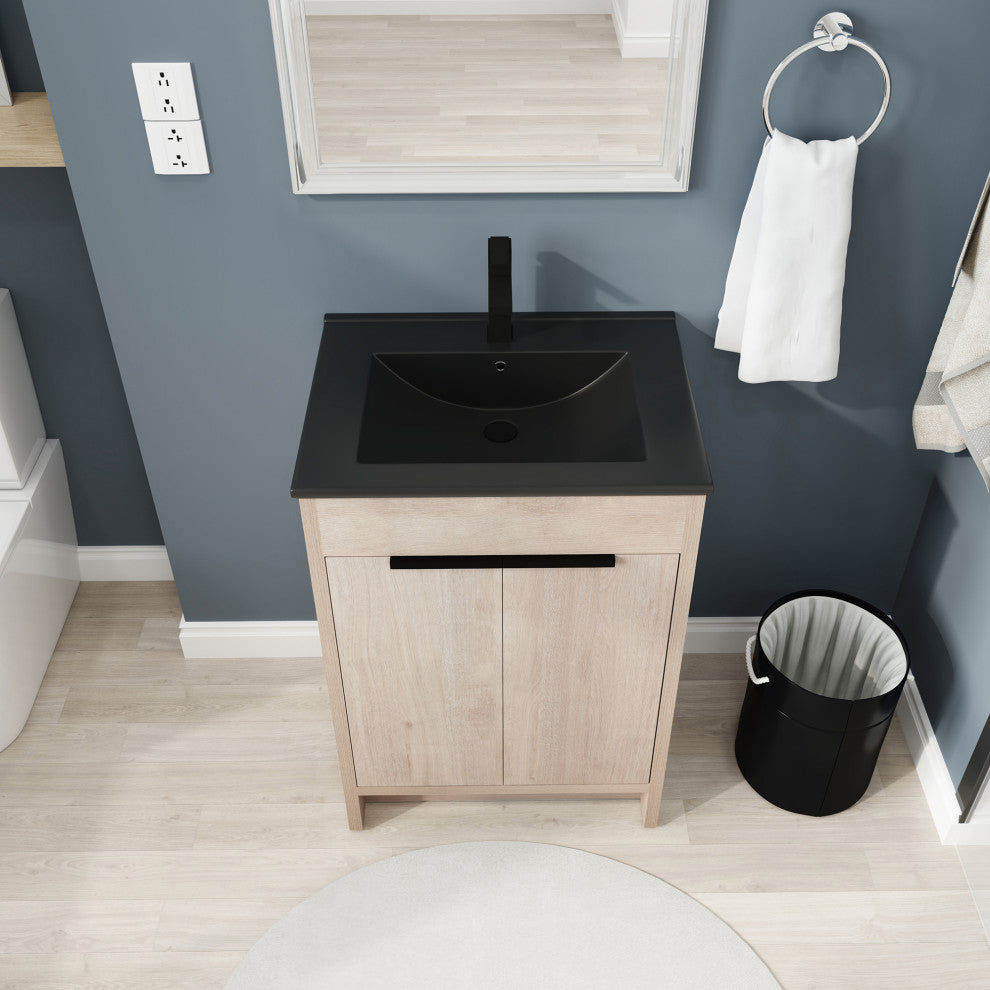 24 Inch Plywood Freestanding Bathroom Vanity With Doors and Adjustable Shelf