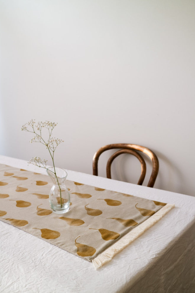 Set of Yellow Pear Pattern Table Runner With 8 Matching Napkins