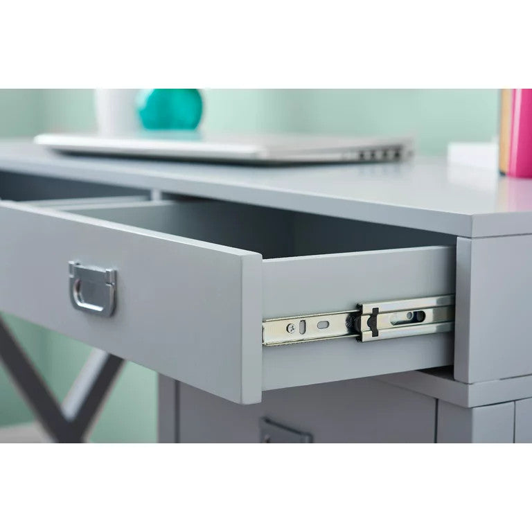 Contemporary Desk, X-Leg & 4 Spacious Drawers With Metal Pull Handles, Gray
