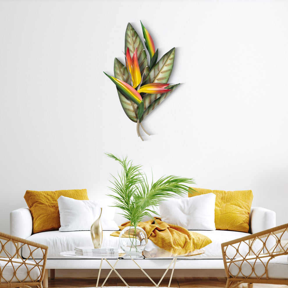 Tropical Home Decor 'Bird of Paradise Natural Colors' Botanical Metal Wall Art