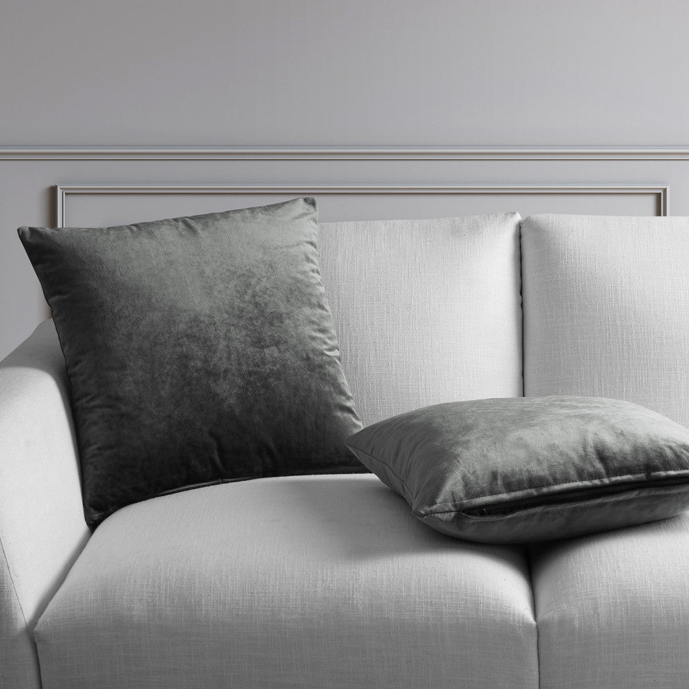 Heritage Plush Velvet Cushion Cover Pair, Pepper Grey, 18w X 18l