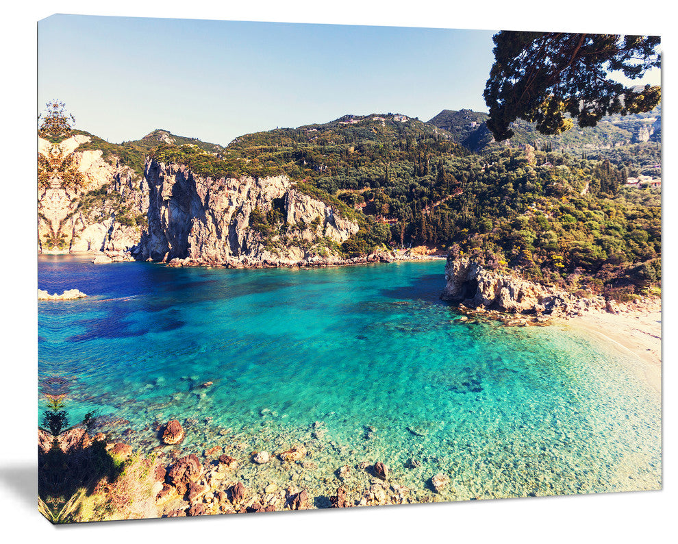 Rocky Beach with Turquoise Water, Beach Photo Canvas Print, 20"x12"