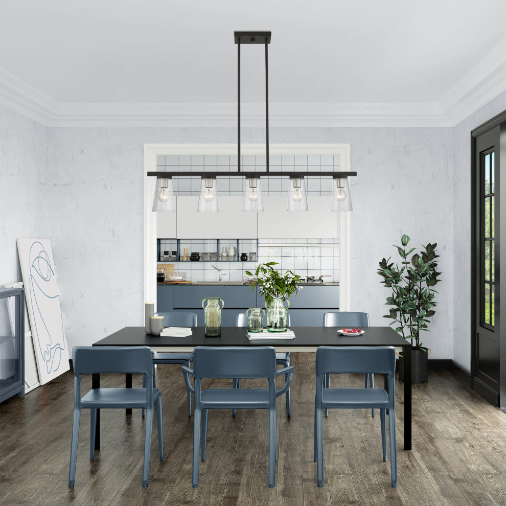 Cityview 5 Light Black With Brushed Nickel Accents Linear Chandelier