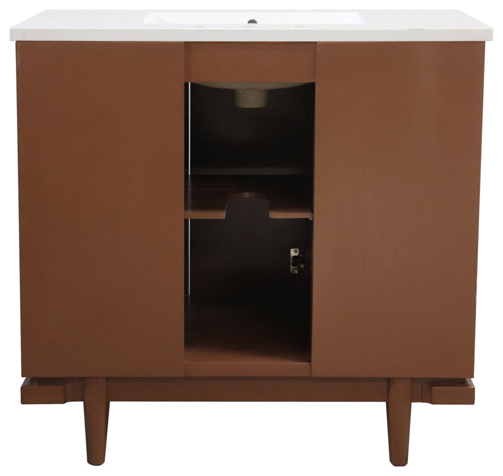 37" Single Sink Vanity, Dark Cherry With Engineered Stone Top
