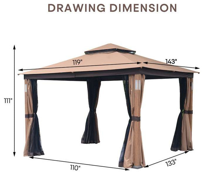 10 x 12 ft. Steel Soft-top Gazebo Zippered 2-Tier Curtain Double Roof Vented