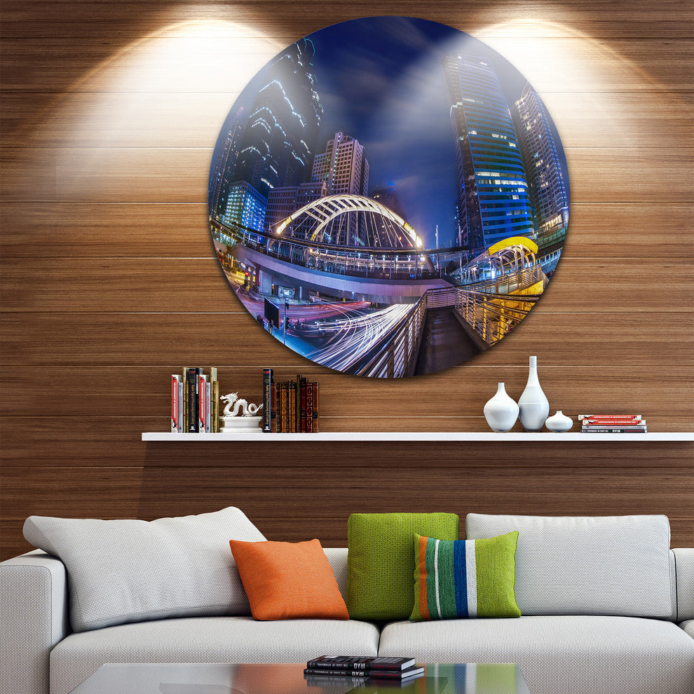 Modern Bridge Cityscape, Photography Disc Metal Artwork, 11"