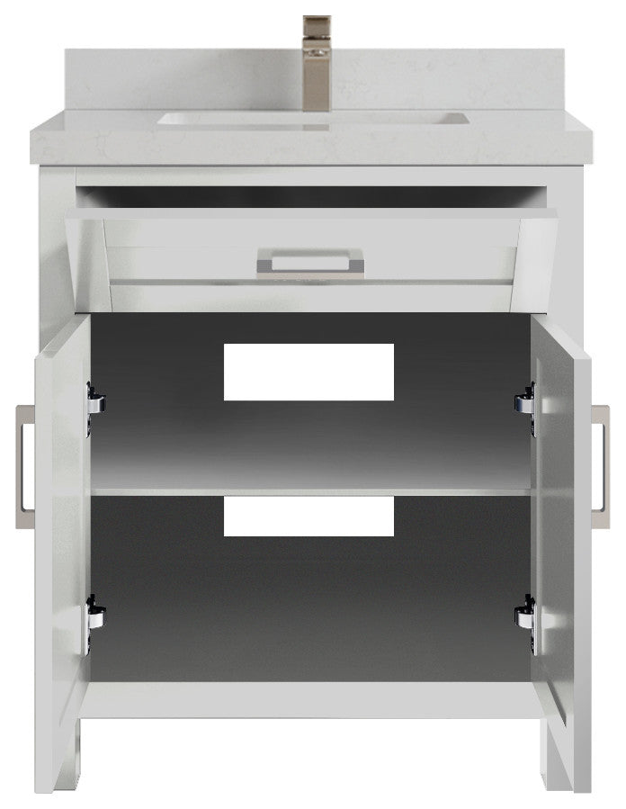 Cambridge 30 Single Sink Bath Vanity in Coventry Gray 2" Carrara Quartz