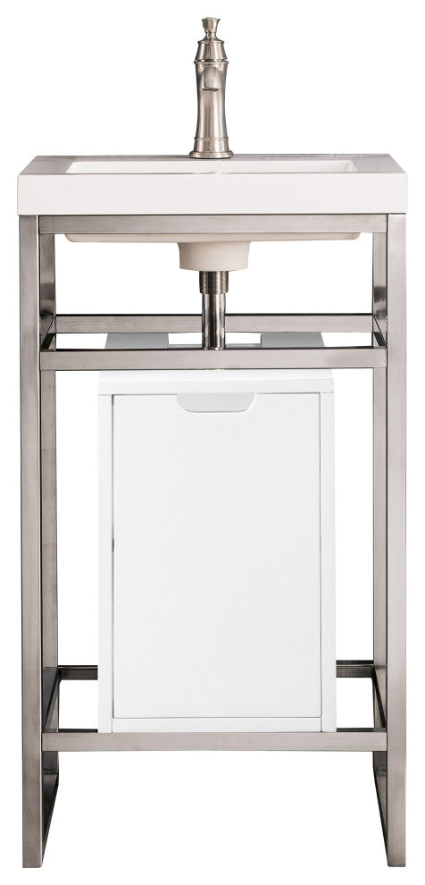 Boston 20" Sink Console, Brushed Nickel, Gloss White, White Gloss Top